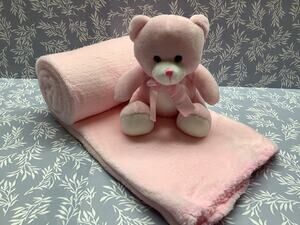 Pink Stuffy Bear and Matching Security/Fleece Blanket - Burton & Burton